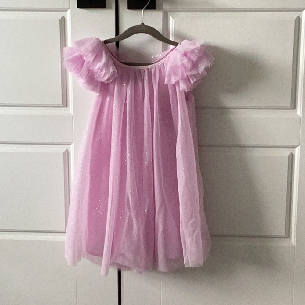 Pink Glittery Dress with Ruffled Sleeves